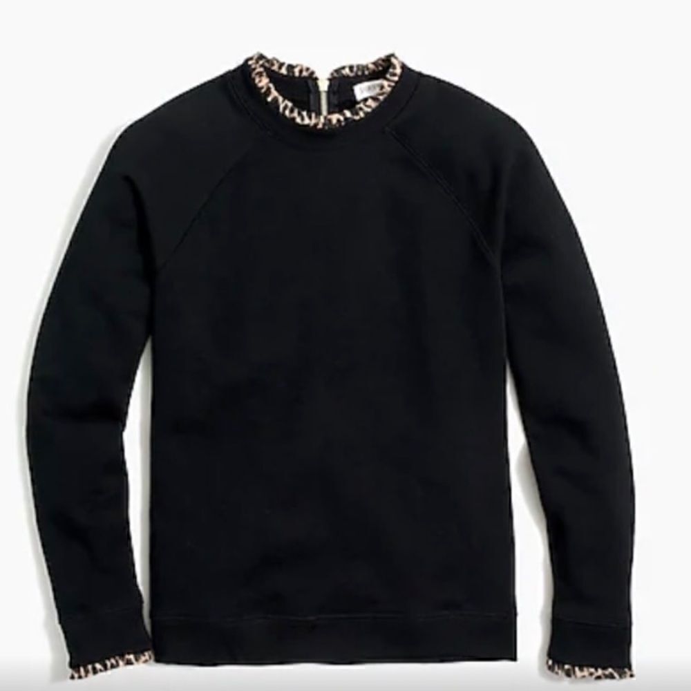 Women’s J CREW sweatshirt ruffle neck pullover size XS extra small animal print - Picture 7 of 10